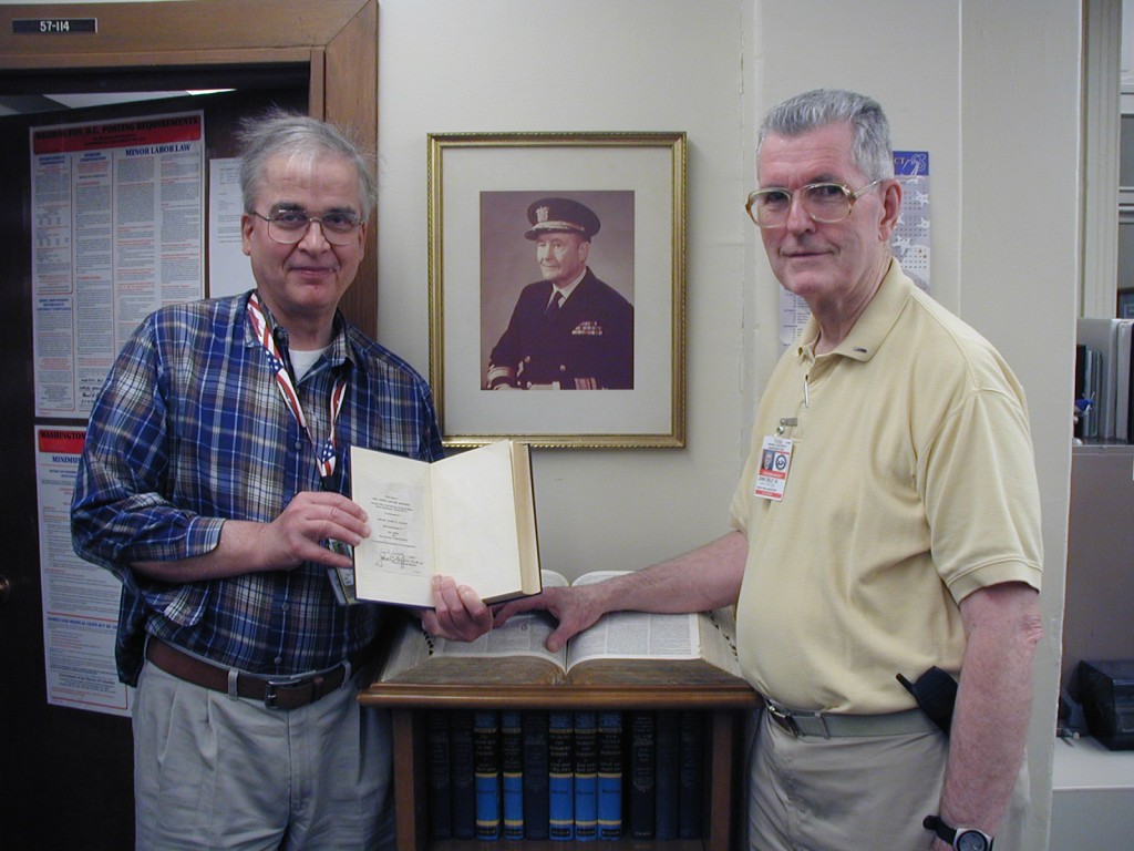 Sam Morison (left) and John Reilly (right) in the Naval Historical Foundation office
