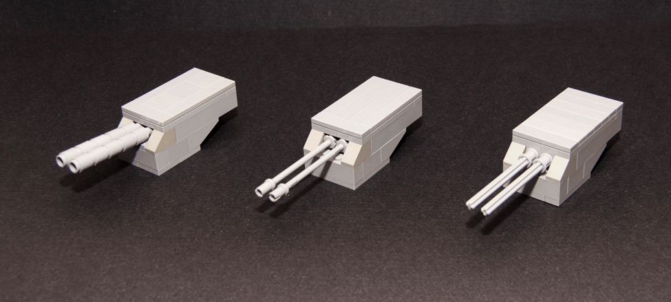 Three sample designs of a smaller LEGO turret.