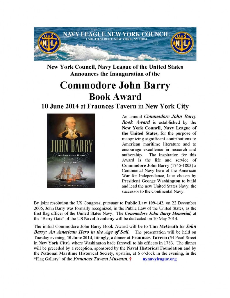 Microsoft Word - COMMODORE JOHN BARRY BOOK AWARD _ 10 JUNE 2014 _ NOTICE-1 doc