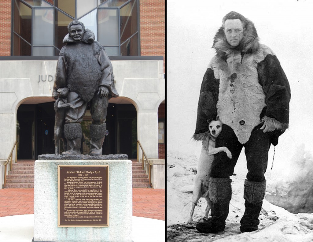 ADM Byrd Statue (Matthew Eng Photo/Released) and Admiral Byrd with Igloo (NHHC Photo)