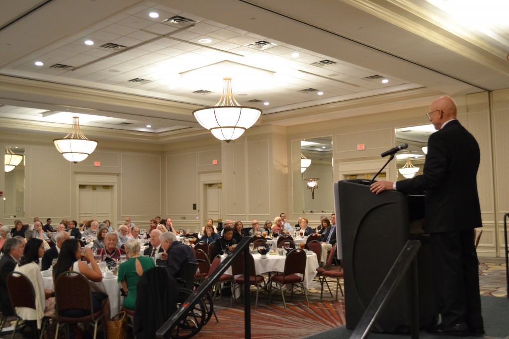 Admiral Robert J. Papp, Jr., USCG (Ret.) address crowd at a luncheon held during the 10th Maritime Heritage Conference. Admiral Papp was awarded the National Maritime Alliance Award of Distinction by celebrated author Clive Cussler.