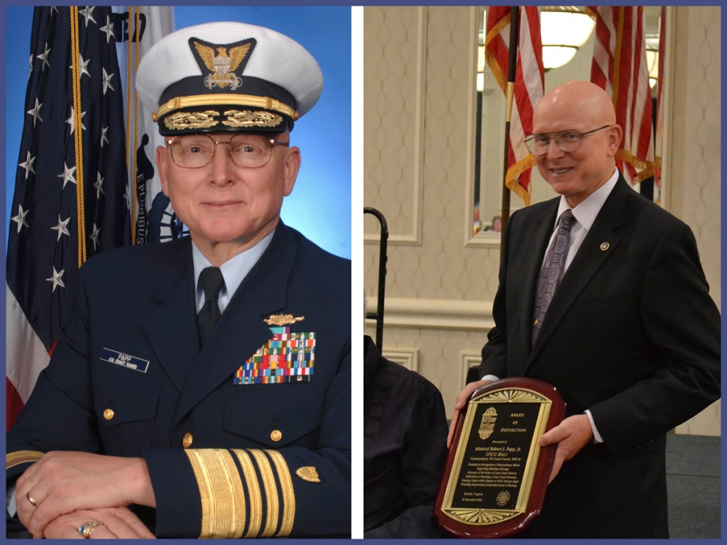 Admiral Robert J. Papp, Jr., USCG (Ret.) was awarded the National Maritime Alliance Award of Distinction by celebrated author Clive Cussler during the 10th Maritime Heritage Conference.