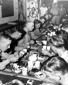 Admiral Halsey eats Thanksgiving with USS New Jersey Sailors, 1944.
