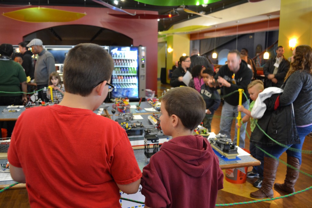 NORFOLK, VA (February 7, 2015) Guests at the Fourth Annual LEGO Shipbuilding Event and Competition look at contestant models in the 10-12 age category. The event was held at the Hampton Roads Naval Museum inside Nauticus. (Photo by Matthew Eng/NHF/Released)