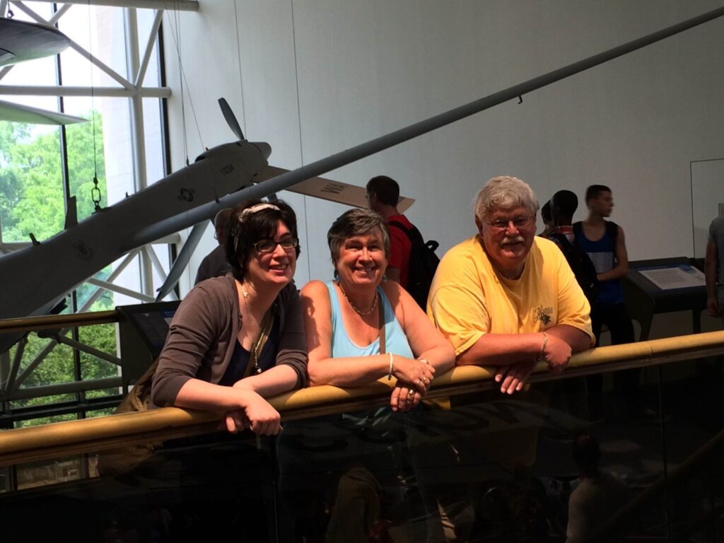 Angela Harrison Eng, Anne Harrison, and John Harrison at the Air and Space Museum in Washington, DC
