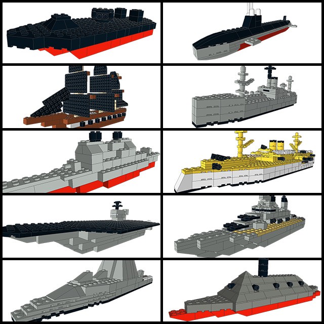 Some of the ship designs you can build at this year's event: USS Monitor, USS Seawolf, USS Cumberland, USS Liberty, USS Gettysburg, USS Maine, USS Harry S Truman, USS Wisconsin, USS Zumwalt, CSS Virginia (Courtesy HRNM/Don Darcy)