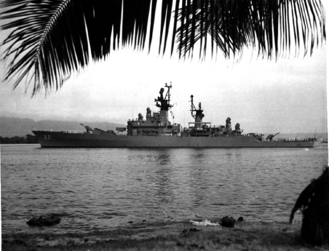 USS England (DLG 22) departing Pearl Harbor heading for a WestPac deployment in June 1968. U.S.Navy photo by PH3 R. Hartkopp.