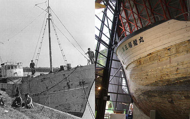 (Left) Daigo Fukuryu Maru in the early 1950s; (Right) Daigo Fukuryu Maru as museum ship in Tokyo. (Wikimedia Commons)